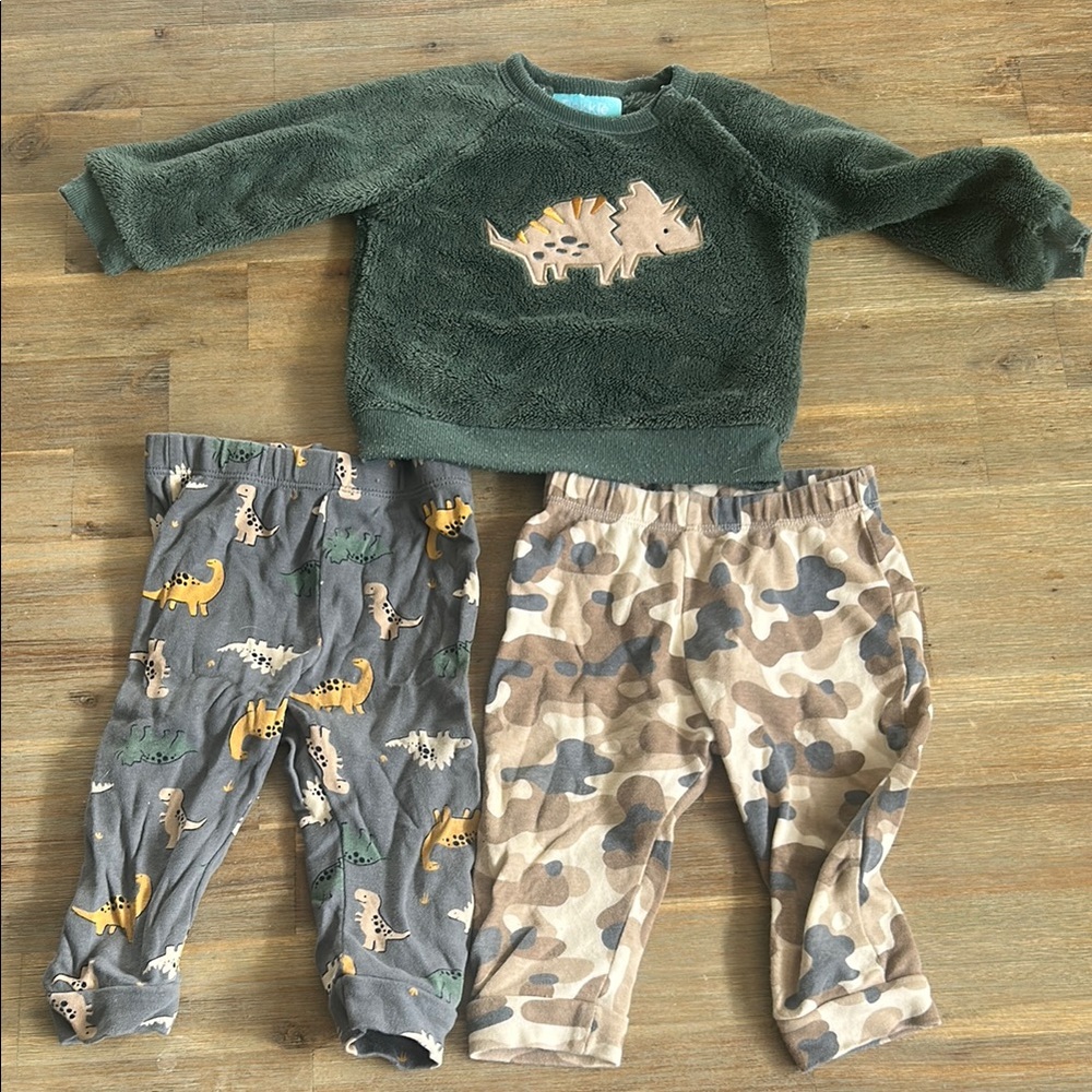 Green Dinosaur Sweatshirt and Dinosaur Print Pants Set